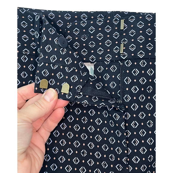 Loft Sz 12 Marissa Skinny Pants 36"x28" Small Diamond Print Blue Stretch Poplin - Picture 4 of 11